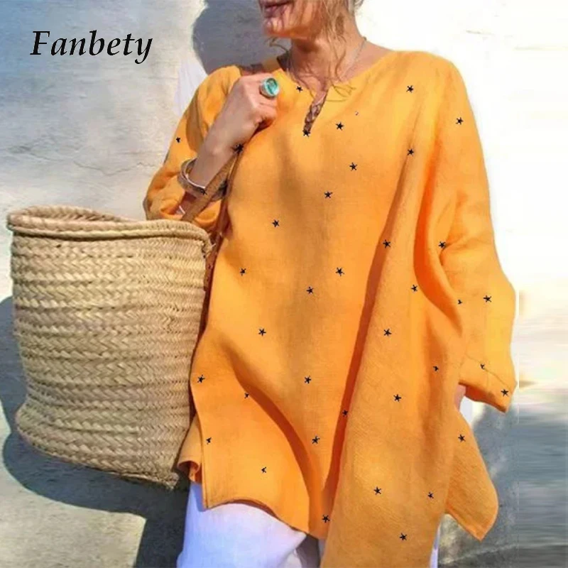 

Женская Свободная блузка с v-образным вырезом и длинным рукавом, повседневный Свободный пуловер с принтом звезды, осенняя Женская однотонна...