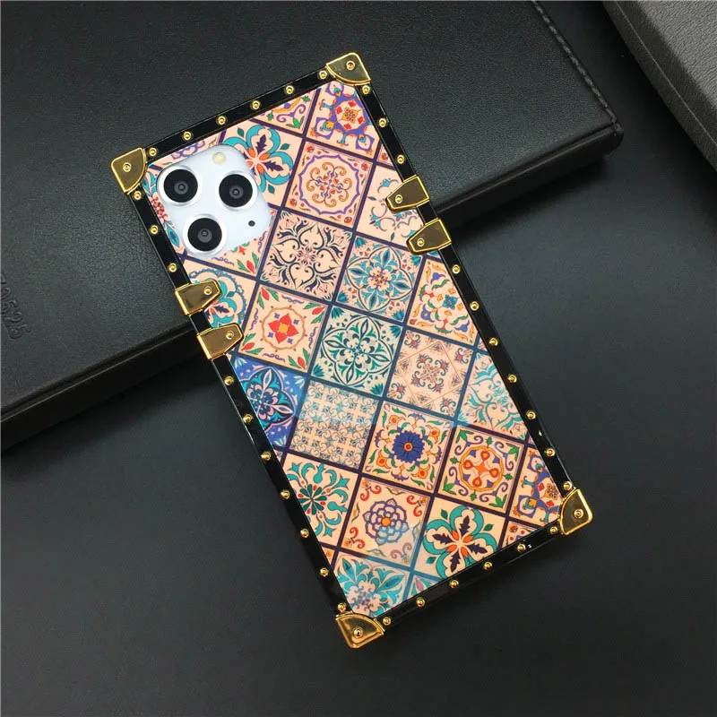 Color 1 Роскошная квадратная крышка Винтаж в клетку с цветами комплект чехол для samsung Galaxy S10 Lite S8 S9 Plus Note 10 9 8 J4 J6 A10 A7 A20 A50 M10 M20 - Цвет: Color 1