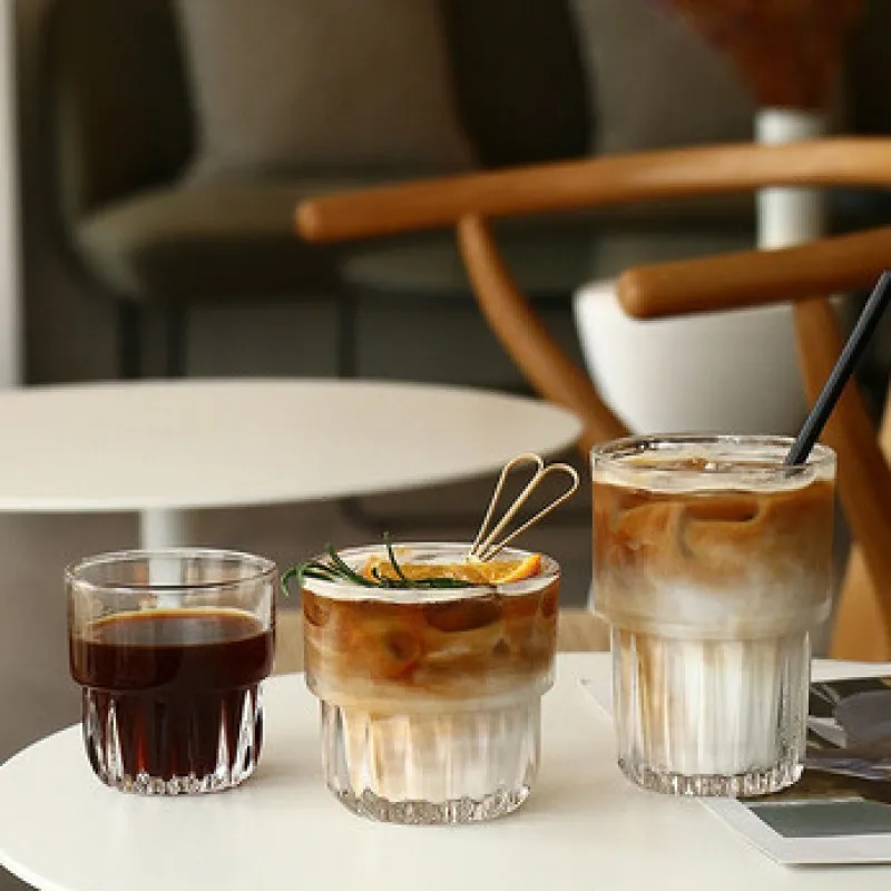

Simple glass Ice coffee cup transparent cold extract latte drawing glass cup beverage milk juice water cup household cafe