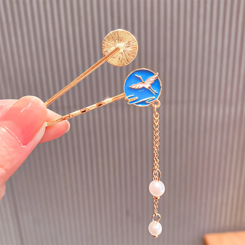 

And wind tassel hair clip clip 2 a word only INS cranes girl clip, Japan and South Korea is a metal hairpin headdress of girl