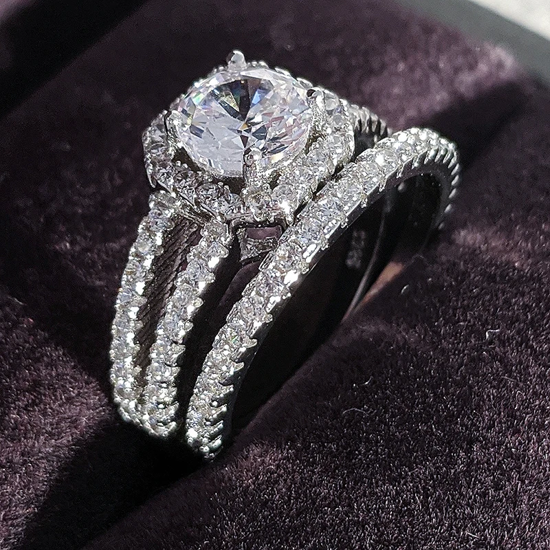 

original 925 sterling silver wedding ring set for women bride bridal engagement Jewelry Band eternity africa nigeria ghana R4863