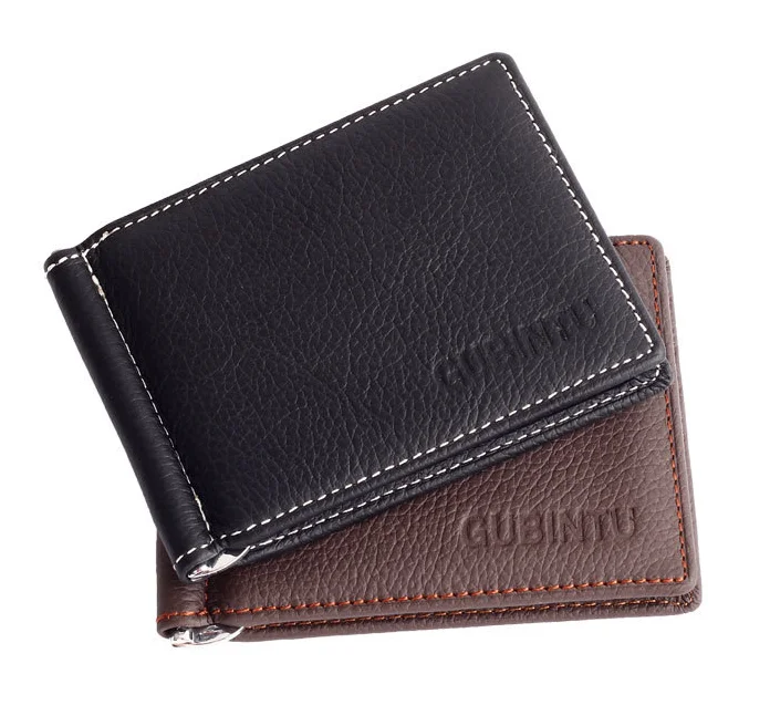 Зажим для денег унисекс из натуральной кожи черный коричневый 2 сложения