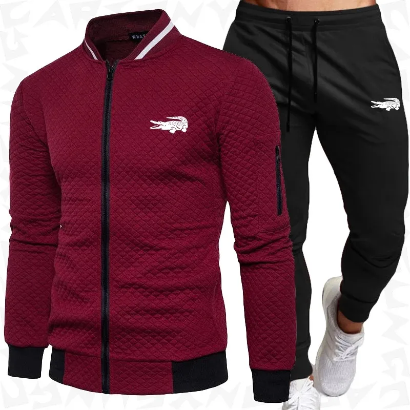 

2021 new men's suit baseball uniform zipper sweatshirt + pants two pieces of casual sportswear men's sportswear gym fashion spor