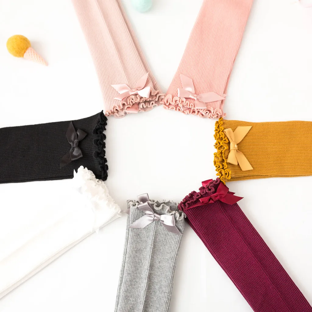 Колготки для девочек чулки однотонные Нескользящие Вязаные гольфы маленьких и