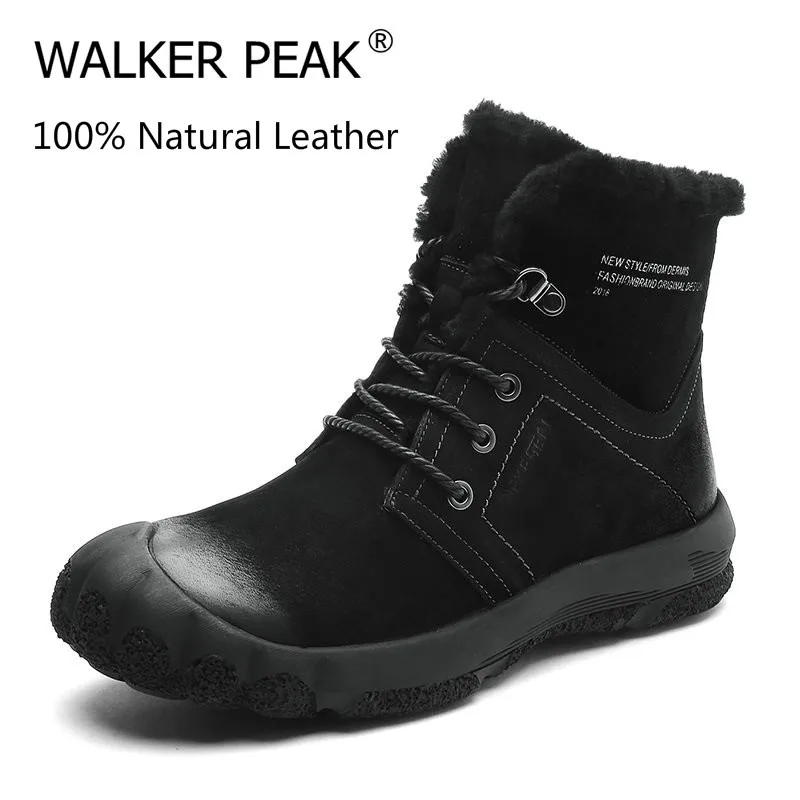 Мужские зимние ботинки из натуральной кожи водонепроницаемые для снега уличная