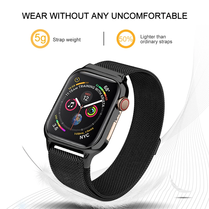 Миланский Браслет с петлей + чехол ремешок для Apple Watch 44 мм 40 iWatch4 5 из нержавеющей