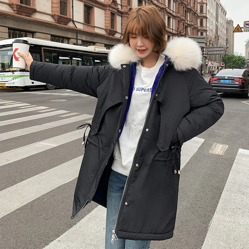 Зимняя теплая длинная парка с хлопковой подкладкой Женская куртка капюшоном