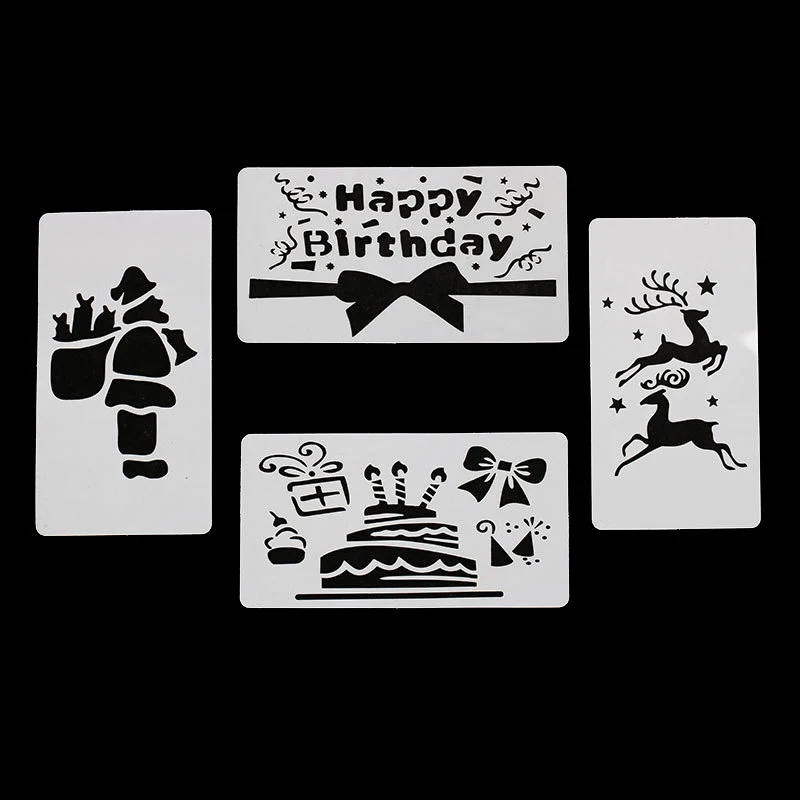 

4pcs/set Christmas Santa Claus Coffee Milk Cake Cupcake Stencil Template Mold