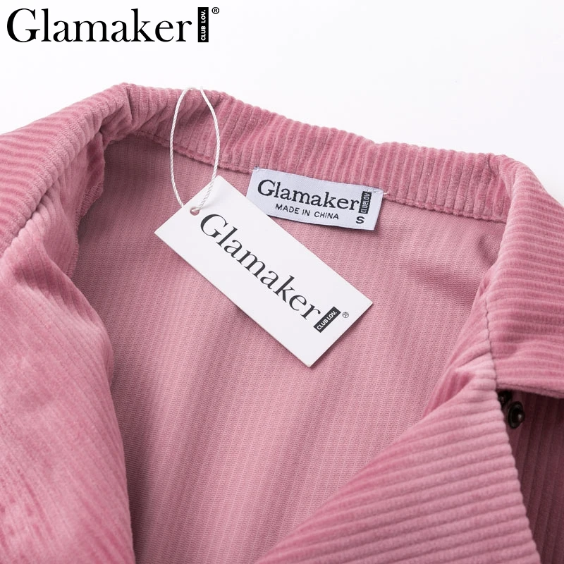 Glamaker вельветовое розовое повседневное пальто для женщин зима осень пояс Женская Базовая короткая куртка Дамская мода уличная куртка