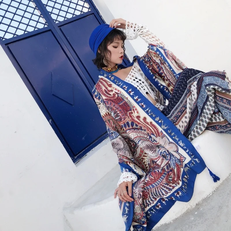 

Ethnic Styles Cotton and Linen Faux Silk Scarf Spring/Autumn Summer Sunscreen Shawl Wraps Women Joker Beach Large Scarves