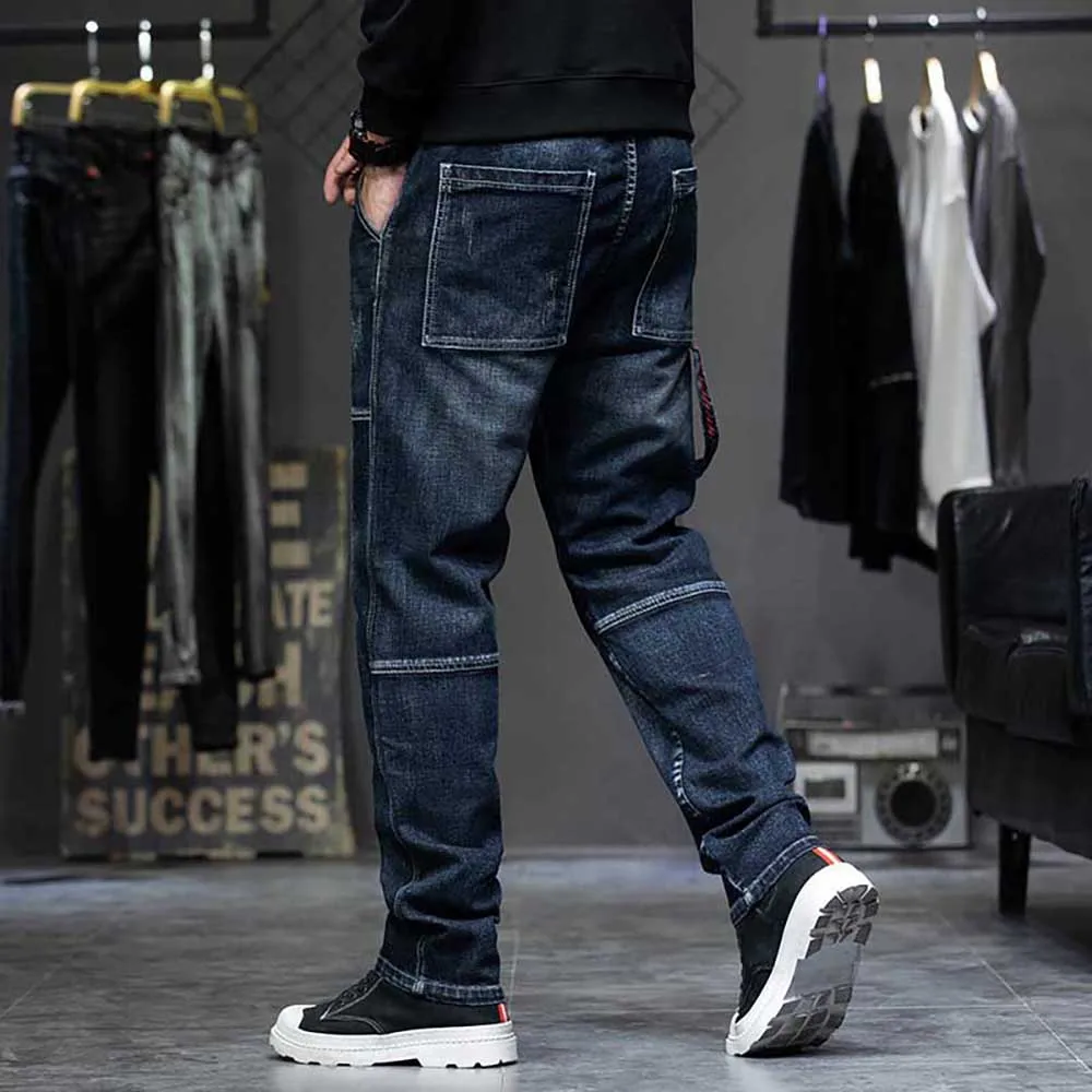 Fashion Plus Size Harem Jeans Men Casual Denim Pants Loose Baggy Hiphop Trousers Streetwear Elastic Waist Cargo Pants Clothing