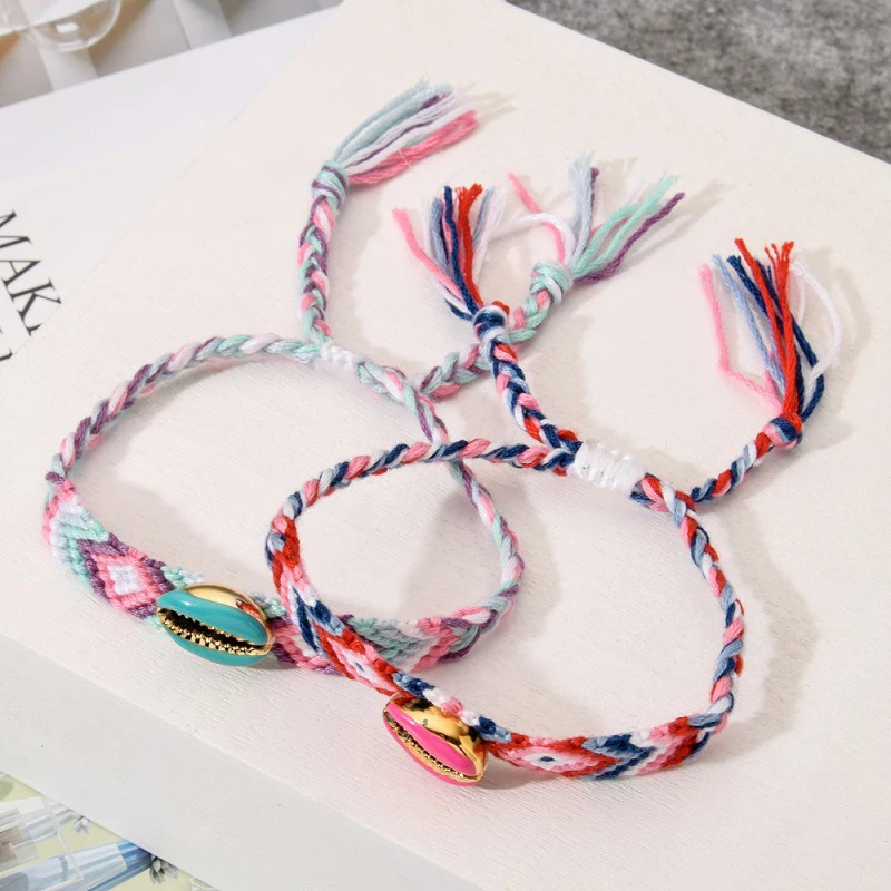 

Bohemian Handmade Woven Bracelets Shell Rope Bracelet Fashion Boho Multicolor String Cord Woven Braided Bracelets For Women