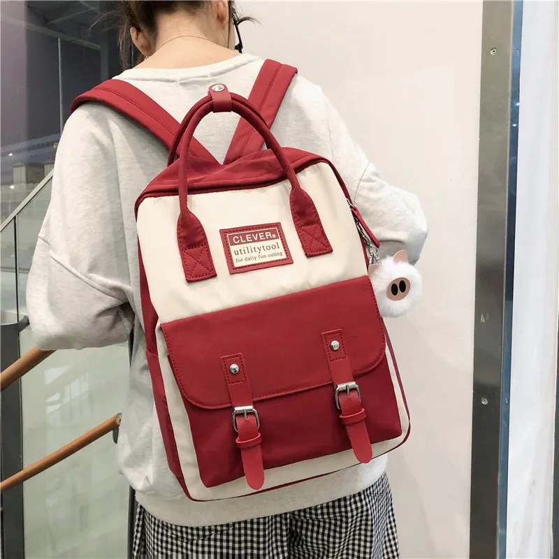 

Simple Nylon Backpack for Teenagers Girls Candy Color School Bags Patchwork Backpack Travel Rucksack Multifunctional Bag Gift