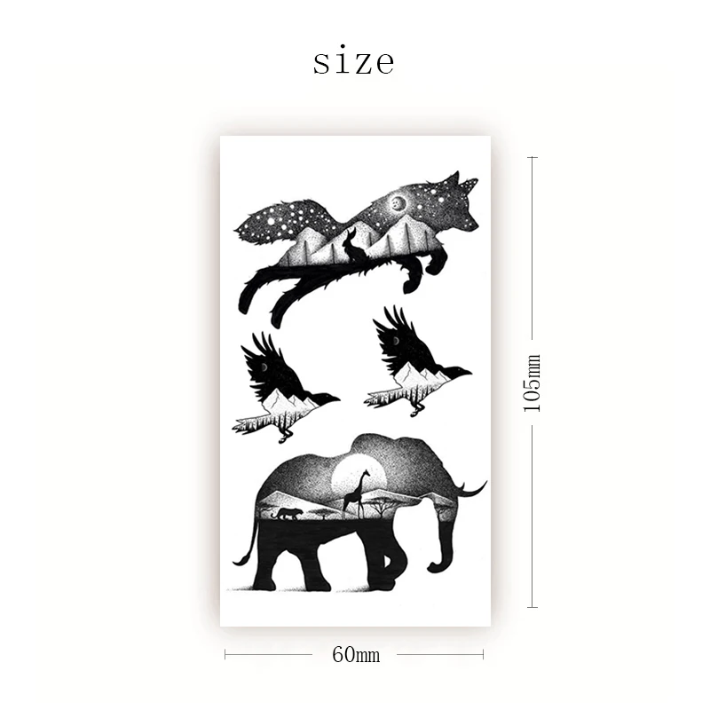 

Temporary Tattoo Stickers Fox Eagle Elephant Giraffe Rabbit Mmon Fake Tatto Waterproof Tatoo Leg Arm Small Size for Women Men
