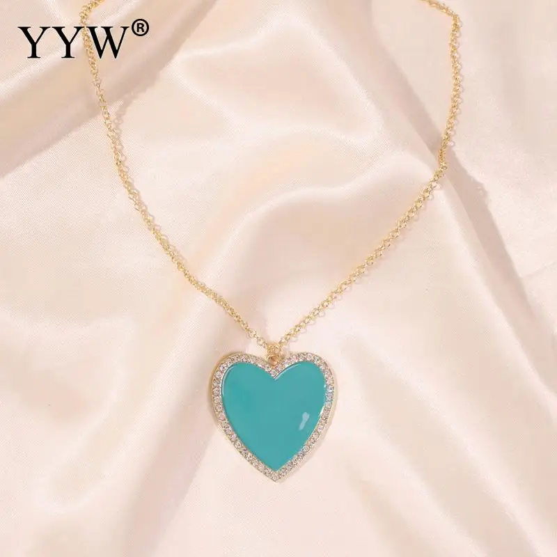 

Blue Heart Necklace Love Heart Diamond Pendant Fashion Vintage Necklace For Female Daily Wear Or Match Length Approx 19.48 Inch