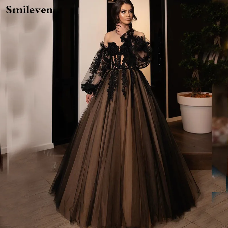 Smileven сексуальное черное вечернее платье с открытыми плечами кружевное длина 2019