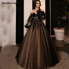 Smileven сексуальное черное вечернее платье с открытыми плечами, кружевное вечернее платье, длина 2019 платье с корсетом для выпускного вечера