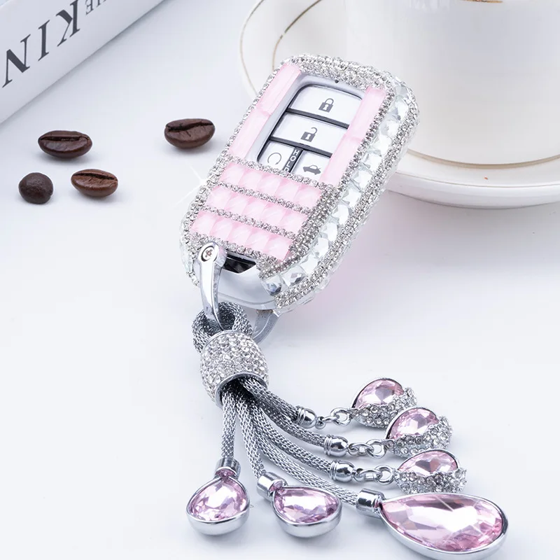 

Diamond Crystal Car Key Cover Case For Honda Hrv Civic Accord Cr-v Freed Pilot 2017 2018 Protector Shell Keychain Accessories