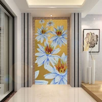 Customized Pattern Art Mosaic Mural White Yellow Flower Glass Mosaic Tile for Hotel Living Room Handcrafted Wall Decoration
