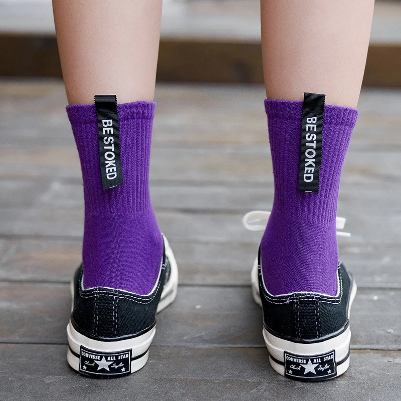 Хлопковые однотонные женские носки с надписью новинка сезона осень 2019 модные