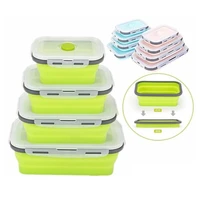 silicone collapsible lunch box food storage container bento bpa free microwavable portable picnic camping rectangle outdoor box
