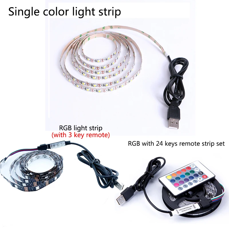 USB Светодиодная лента 3528 DC 5V RGB/белый/теплый белый 50 см 1 м 2 3 4 5 ТВ Настольный экран