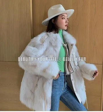Высокая мода уличная Новая женская верхняя одежда из натурального меха лисы |