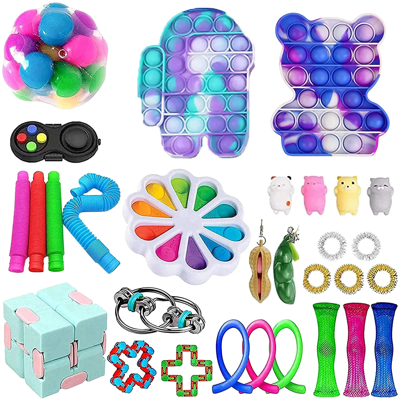 

Fidget Toys Sensory Toy Set Simple Dimple Antistress Relief Autism Special Needs Popit Hot Push Bubble Toy for Kids Adults Gift