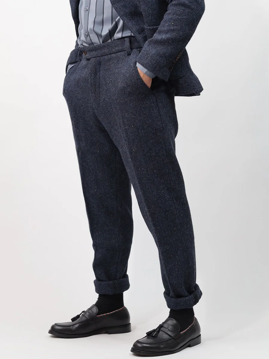 men fashion clothes 2022 Winter Men's Harris Woolen Trousers British Retro Slim Casual Pants Tweed British Style Tweed 4XL