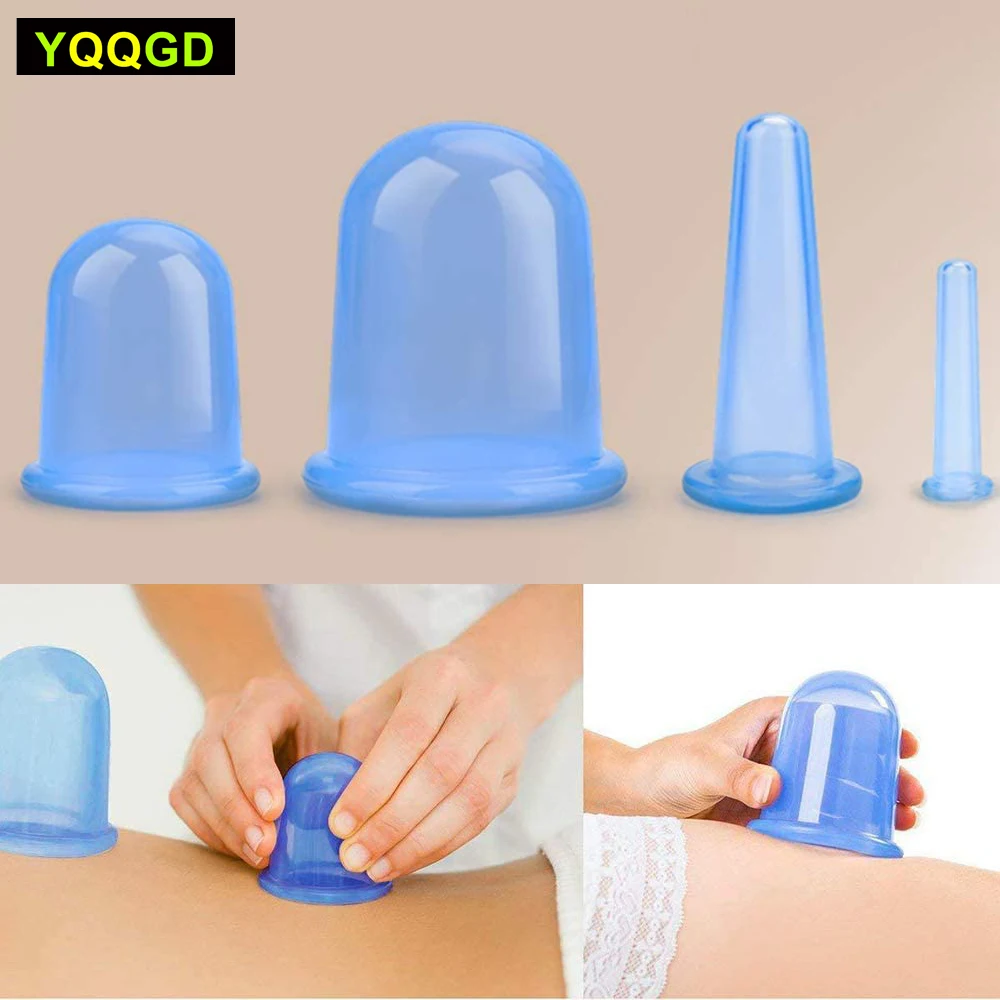 

4Pcs Silicone Anti Cellulite Vacuum Cup Cupping Therapy Sets Facial Body Massage Cups for Cellulite Treatment Muscle Relaxation