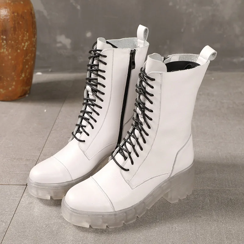 

YourSeason New 2021 Winter Ladies Boots Genuine Leather Zip Round Toe Lace Up Handmade Casual Fashion Platform Shoes Women