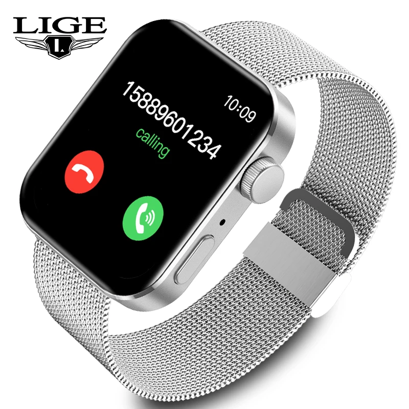 

LIGE Smart Watch Men Bluetooth Call Watches Sports Pedometer Heart Rate Blood Pressure Men Smartwatch 1.72'' Square Color Screen