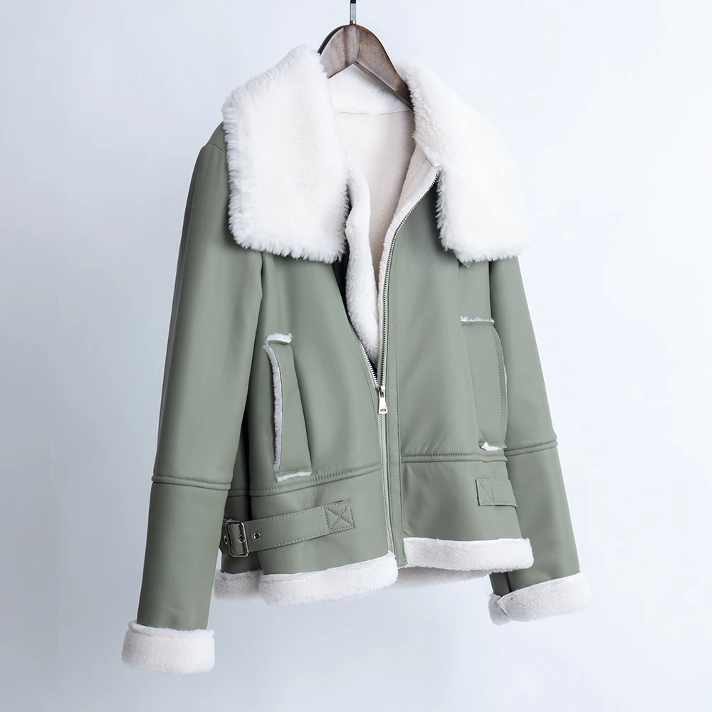 Genuine motorcycle sheepskin leather jacket Real fur plus size sheep shearing coat womens tops and blouses 2020 new fashion