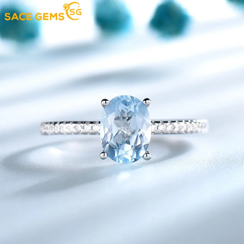 

SACE GEMS Blue Topaz Gemstone Rings for Women Girls Solid 925 Sterling Silver Handmade Engagement Wedding Band Fine Jewelry