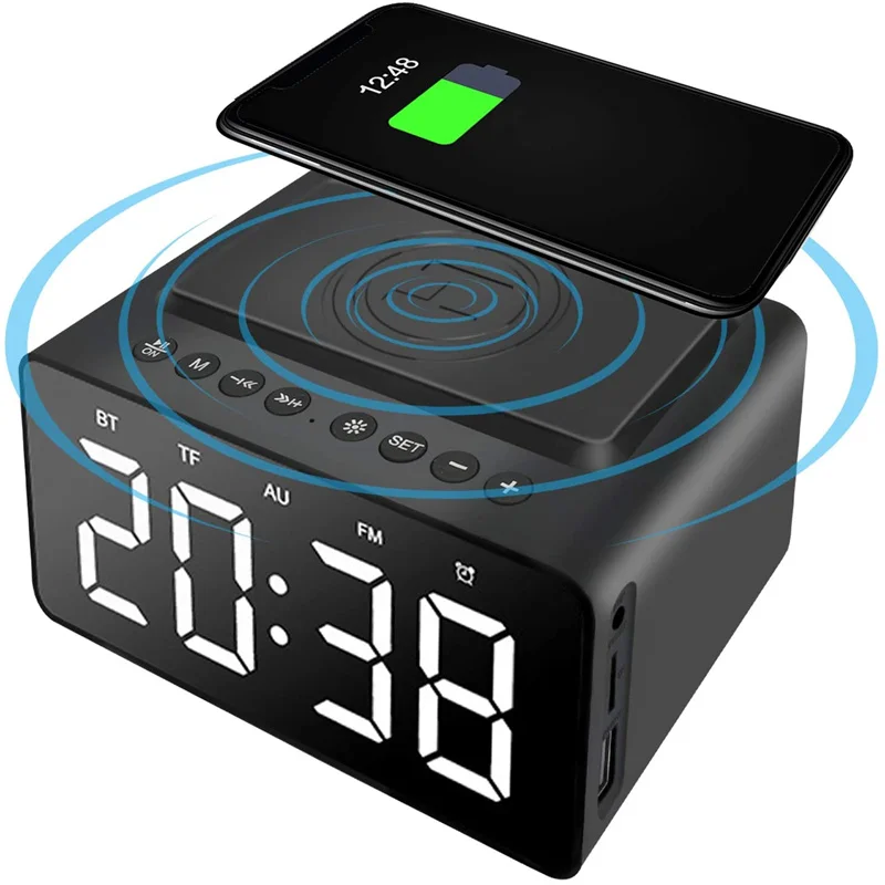 Будильник цифровой динамик Bluetooth fm-радио с часами зарядным устройством USB и