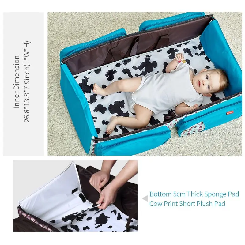 

3 in 1 Mummy Tote Shoulder Handbag Folding Baby Bed Portable Nappy Diaper Bag D0UD