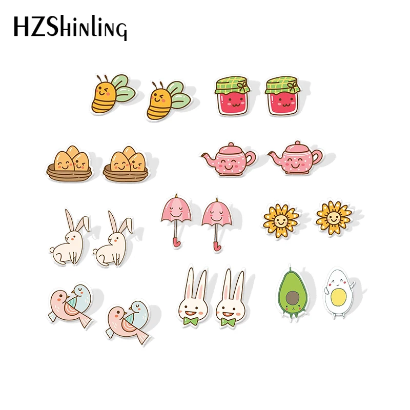 2019 Новинка весеннего сезона Kawaii Серис акриловые серьги чайник птицы кролик