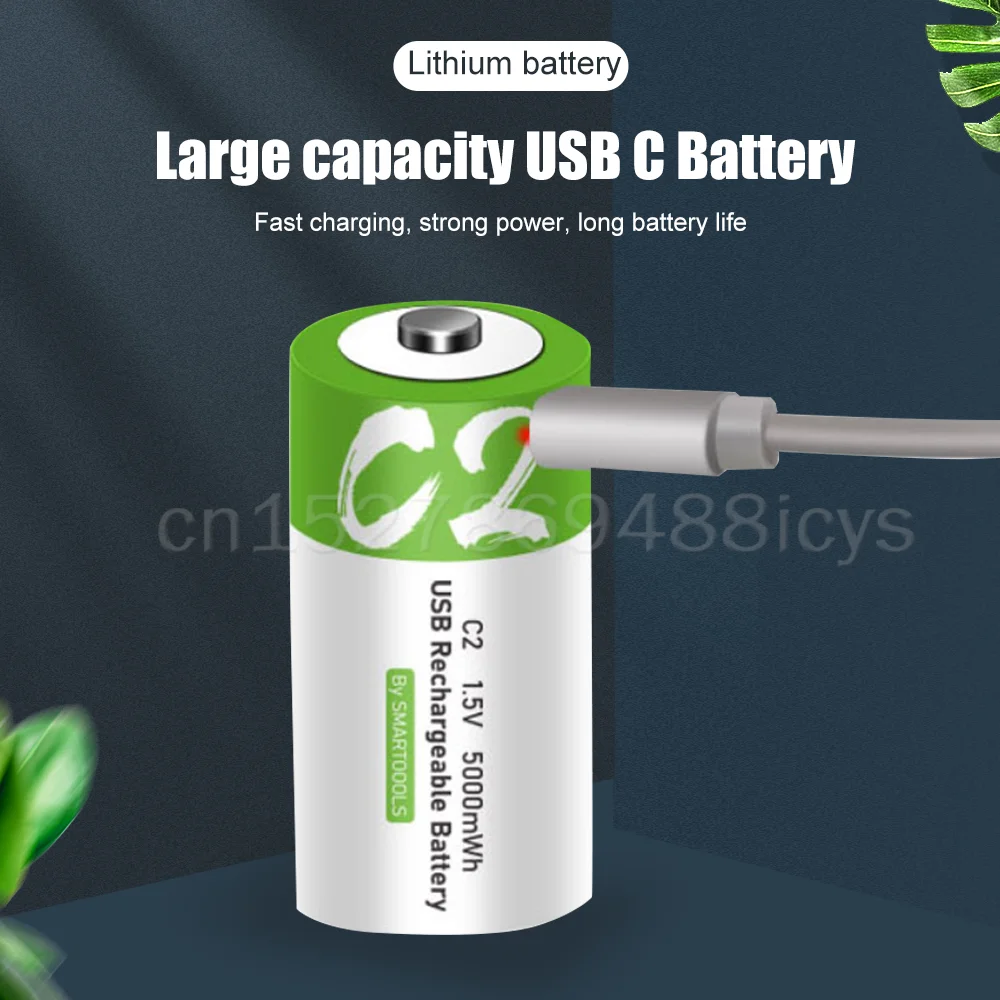 1.5V 5000mWh Size C USB Rechargeable Li-ion Lithium Battery For Gas Water Heater Stove Toy keyboard With Type Charging Cable |