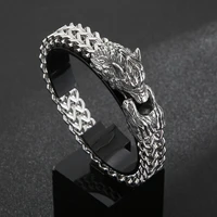 stylish personality jewelry bracelets hipster domineering wolf head double cast titanium steel bracelet for men