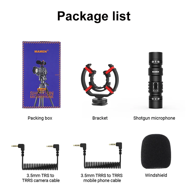 Двойной микрофон MAMEN для видеозаписи с ударопрочным основанием смартфонов Canon Nikon