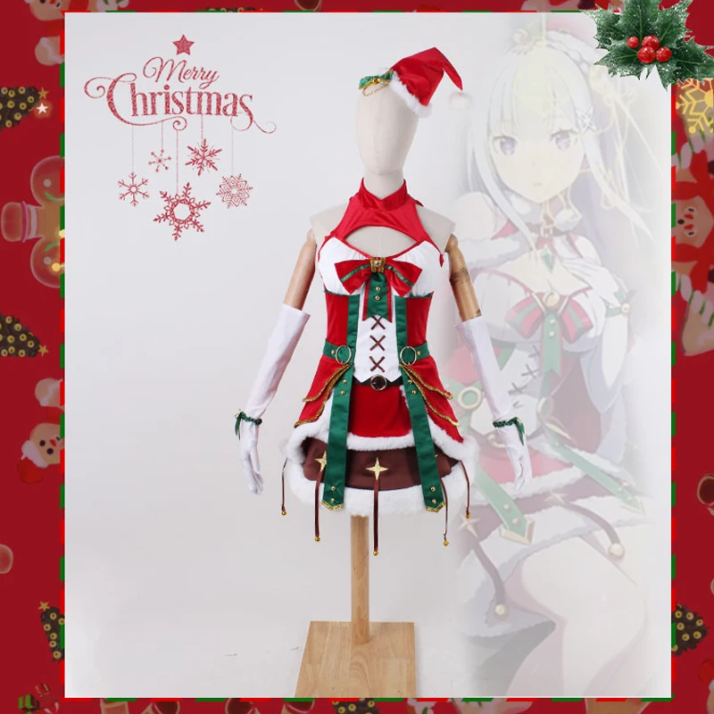 

Рождественский костюм Эмилии «Re:Life in a другой мир», косплей, плюшевая юбка, Рождественская вечеринка, платье для торта