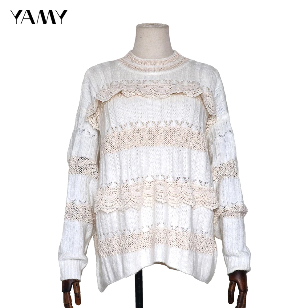 Fashion Womens Winter Sweaters long sleeve chic white Knit Pullover hollow out casual Jumper Streetwear Clothes | Женская одежда