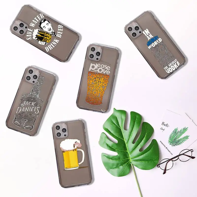 

Beer Alcohol Vodka Phone Case For iPhone 7 8 11 12 X XS XR MINI Pro Max Plus Retro Black Grey clear transparent