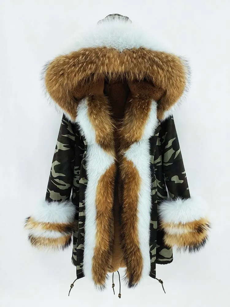 color 10 Furlove длинное пальто-парка зимняя куртка женская натуральная настоящая из енота, лисы меховой капюшон, воротник Толстая теплая верхняя одежда уличная Роскошная - Цвет: color 10