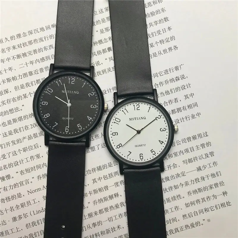 

INS Korean Style Chic Small Black Watch Simple Korean Style Waterproof Student Watch Men and Women College Style Retro Literary