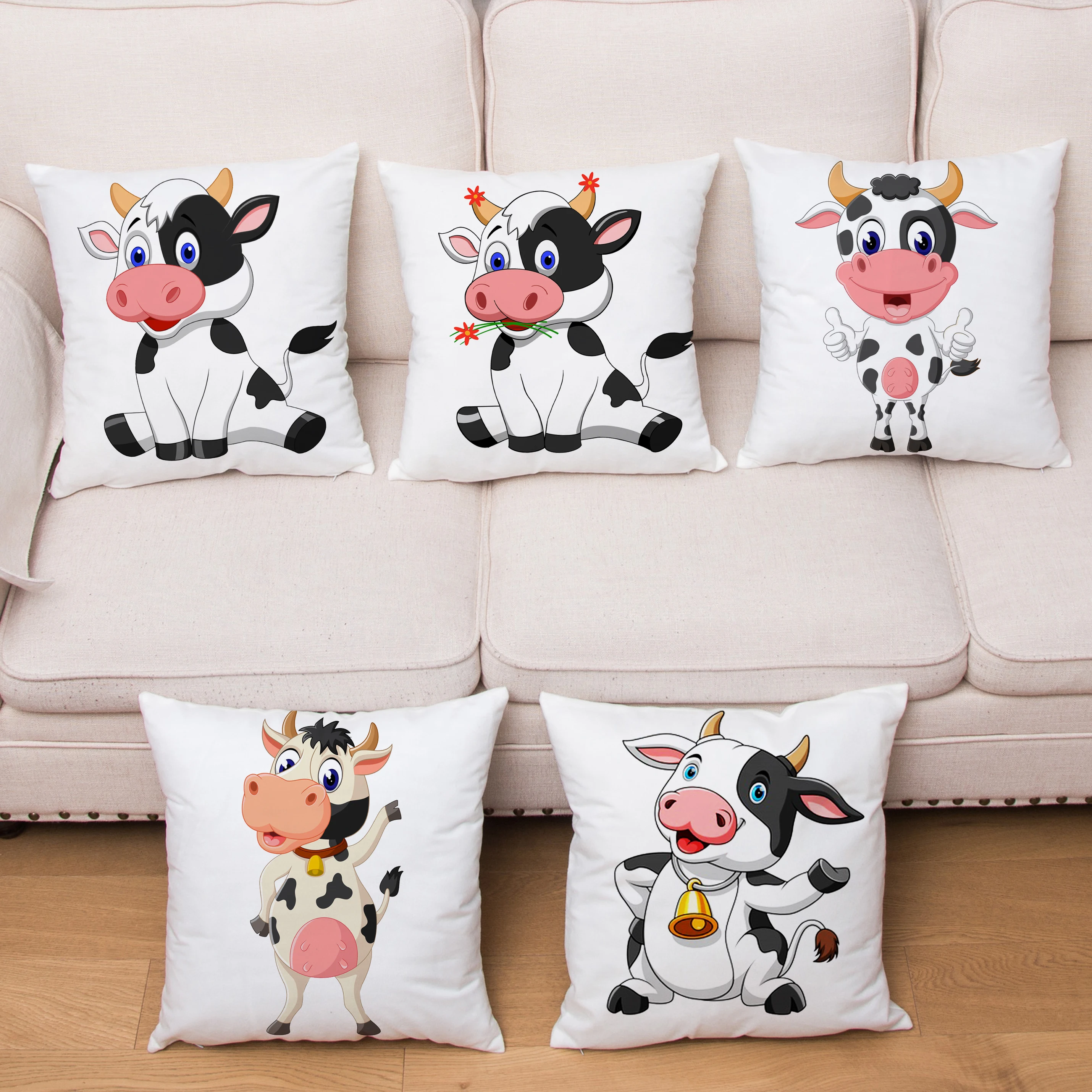 Funny Dairy Cow Print Cushion Cover Cartoon Soft Plush Throw Pillows Covers Kid Gift Sofa Home Decor Pillowcase
