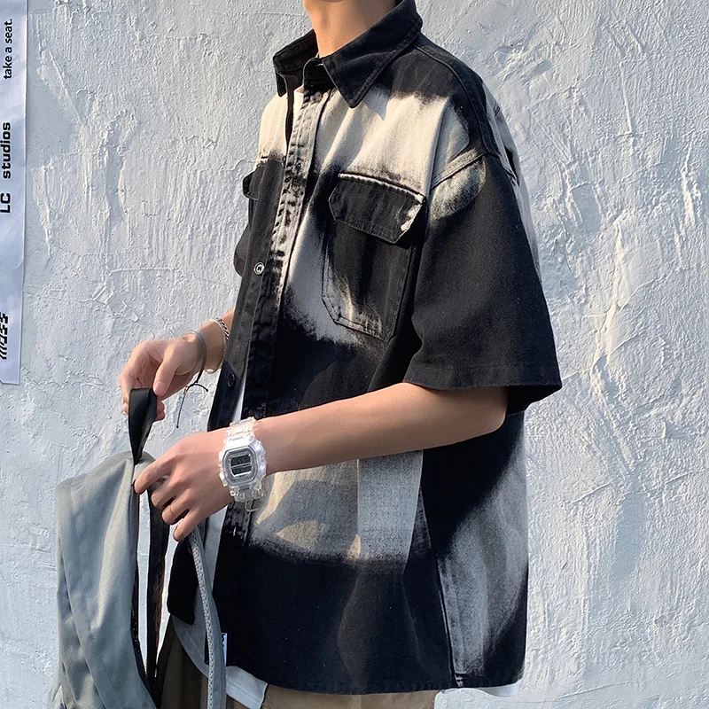 

Summer dyed short sleeve shirts for men streetwear imported-china cheap clothes china man high quality 2021 black