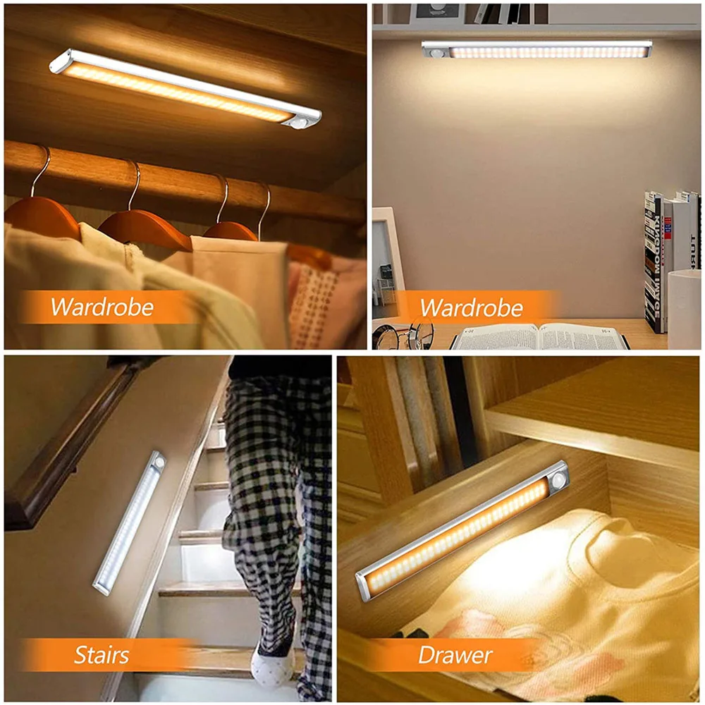 

160 120 80 10 6LEDs Motion Sensor Under Cabinet Light Magnetic Cupboard Lamp for Kitchen Bedroom Closet Stairway Night Lighting