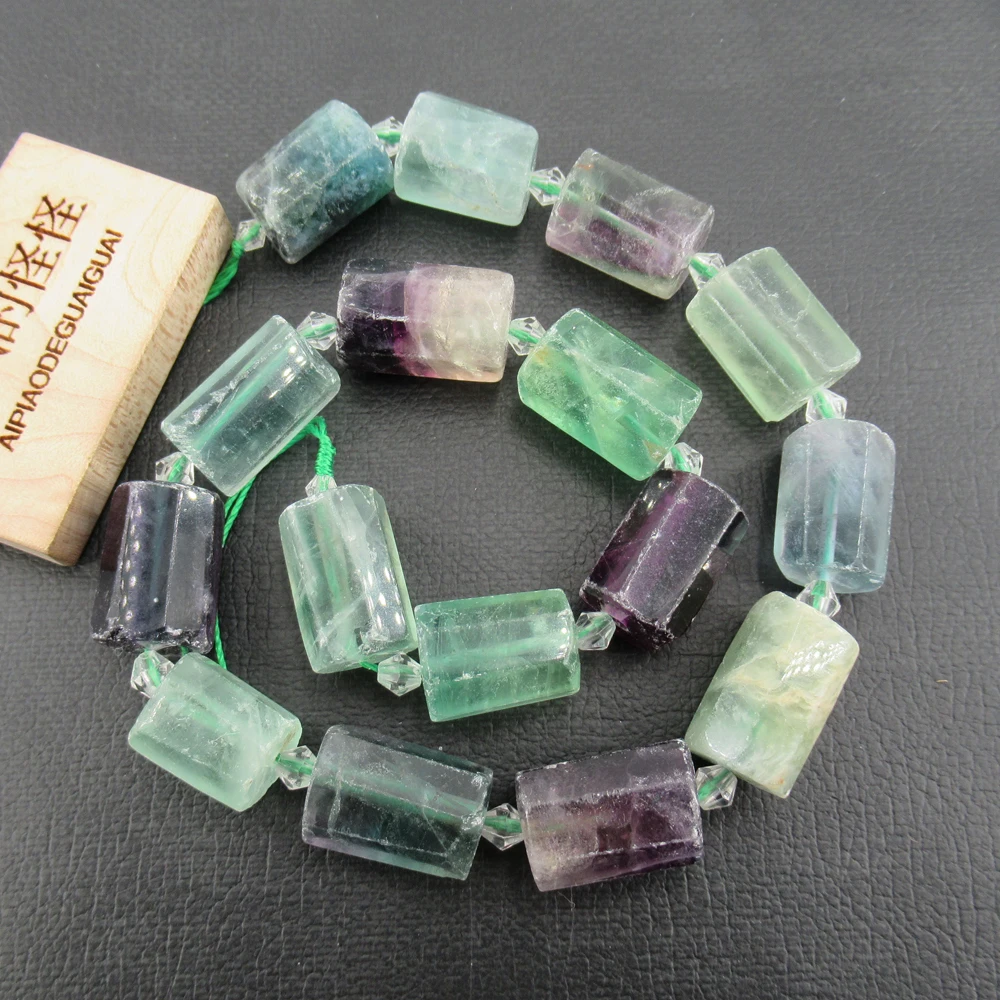 

APDGG Natural Fluorite Gems Stone Faceted Cylinder Rectangle Nugget Beads 15" Strand Jewelry Making DIY