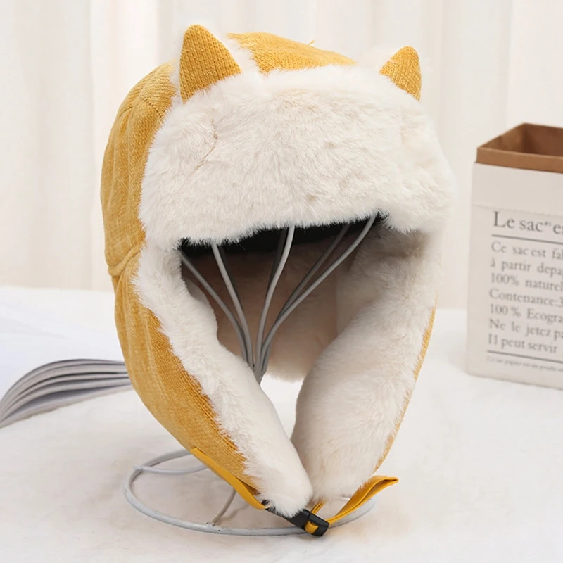 

Female winter cat ears Lei Feng hat plus velvet thick warm hat windproof outdoor riding ear protection hat